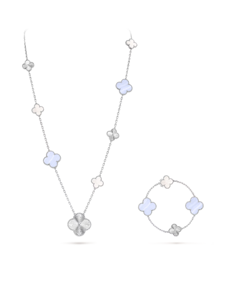 [Crown & Jewelry]DETACHABLE CLOVER 15(11+4) FLOWER ROSE GOLD NECKLACE SET