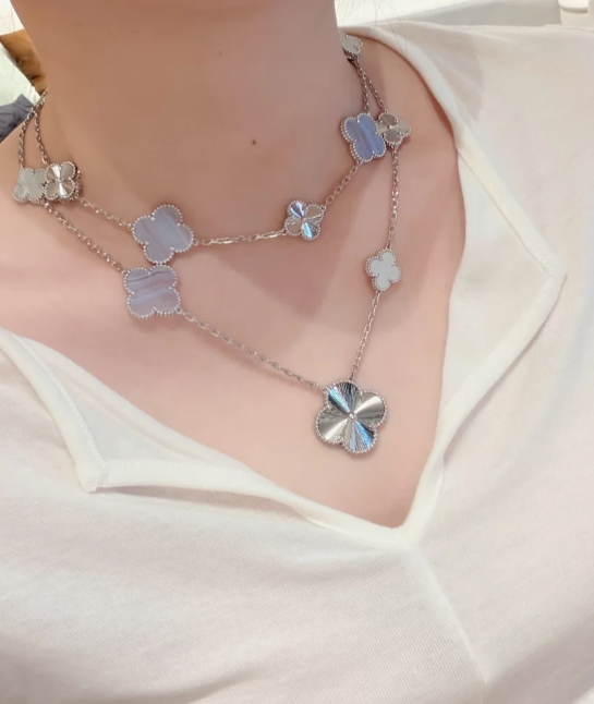 [Crown & Jewelry]DETACHABLE CLOVER 15(11+4) FLOWER ROSE GOLD NECKLACE SET