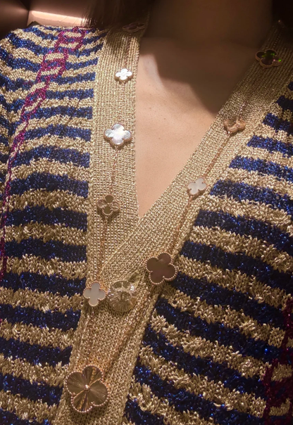 [Crown & Jewelry]DETACHABLE CLOVER 15(11+4) FLOWER ROSE GOLD NECKLACE SET