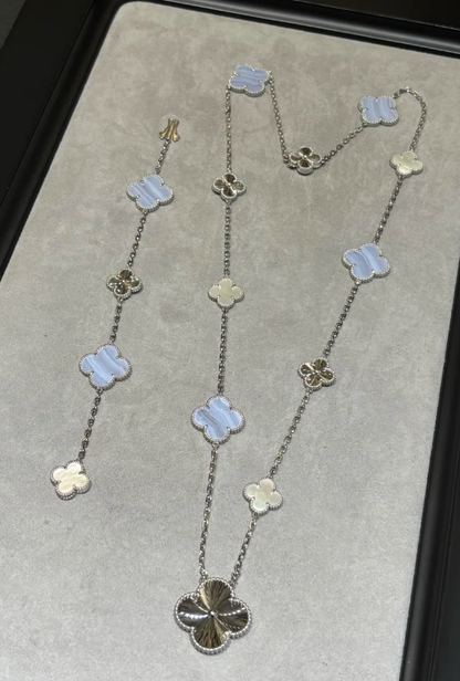 [Crown & Jewelry]DETACHABLE CLOVER 15(11+4) FLOWER ROSE GOLD NECKLACE SET