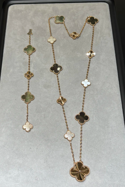 [Crown & Jewelry]DETACHABLE CLOVER 15(11+4) FLOWER ROSE GOLD NECKLACE SET