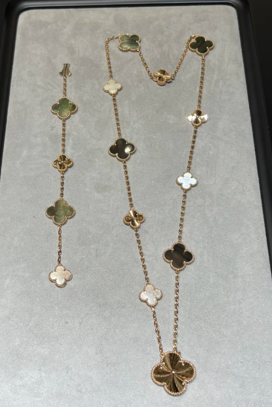 [Crown & Jewelry]DETACHABLE CLOVER 15(11+4) FLOWER ROSE GOLD NECKLACE SET