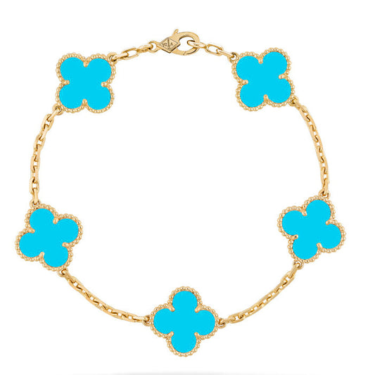 [Crown & Jewelry]CLOVER 5 MOTIFS TURQUOISE BRACELET