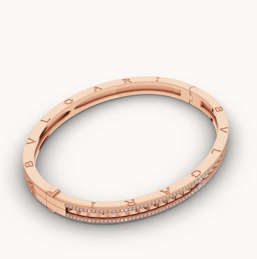 [Crown & Jewelry]ZERO 1 SPIRAL AND PAVED DIAMOND PINK GOLD BRACELET