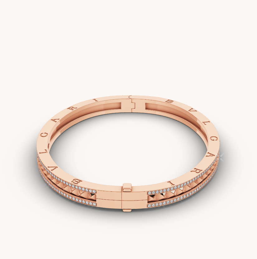 [Crown & Jewelry]ZERO 1 SPIRAL AND PAVED DIAMOND PINK GOLD BRACELET