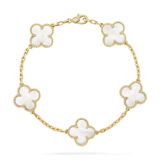 [Crown & Jewelry]CLOVER  5 MOTIF WHITE MOP BRACELET