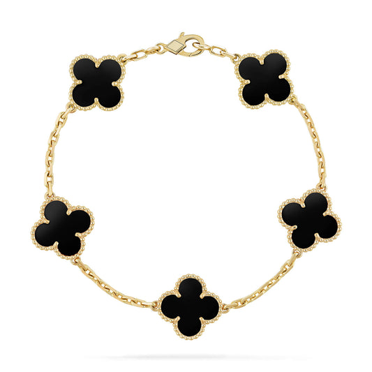 [Crown & Jewelry]CLOVER  5 MOTIFS BLACK ONYX BRACELET