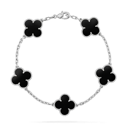 [Crown & Jewelry]CLOVER 5 MOTIF ONYXS  BRACELET SILVER