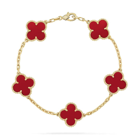 [Crown & Jewelry]CLOVER 5 MOTIFS RED AGATE  BRACELET