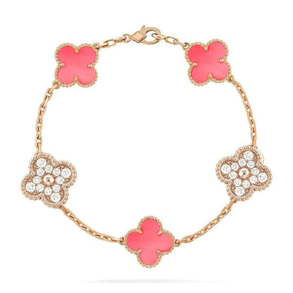 [Crown & Jewelry]CLOVER 5 MOTIF DIAMOND PINK MOP PINK GOLD BRACELET