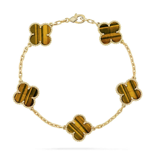 [Crown & Jewelry]CLOVER  5 MOTIFS TIGER EYE BRACELET