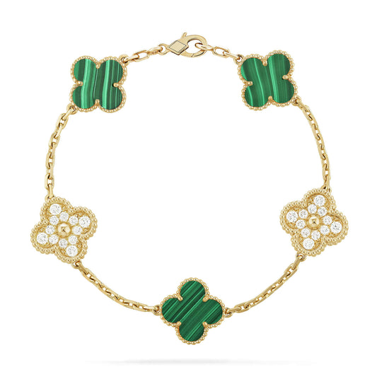 [Crown & Jewelry]CLOVER  5 MOTIF MALACHITE DIAMOND BRACELET