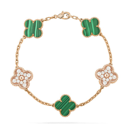 [Crown & Jewelry]CLOVER  5 MOTIF MALACHITE DIAMOND BRACELET