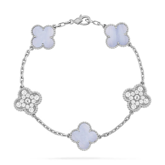 [Crown & Jewelry]CLOVER  5 MOTIF DIAMOND PURPLE CHALCEDONY BRACELET SILVER