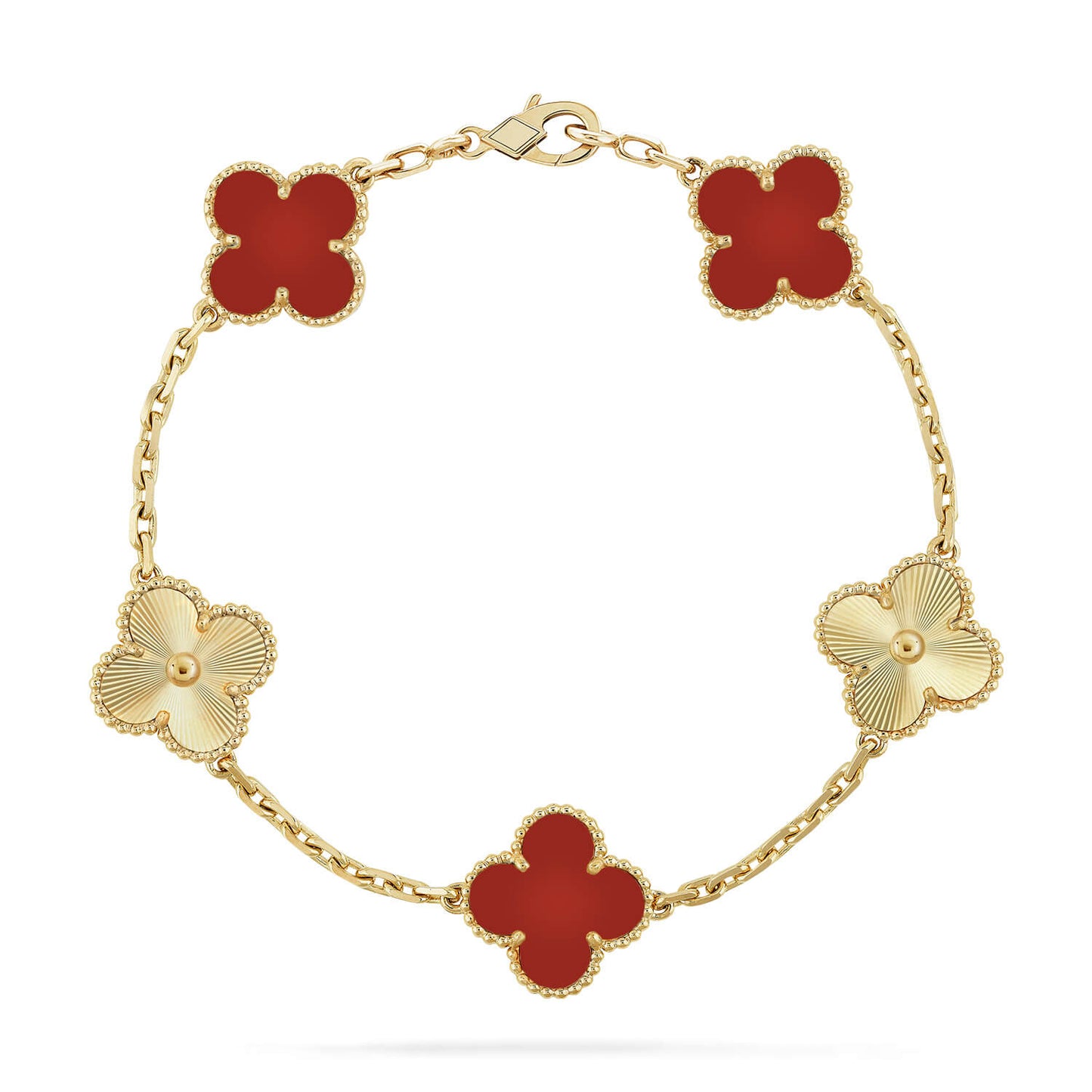 [Crown & Jewelry]CLOVER  5 MOTIFS CARNELIAN GOLD BRACELET