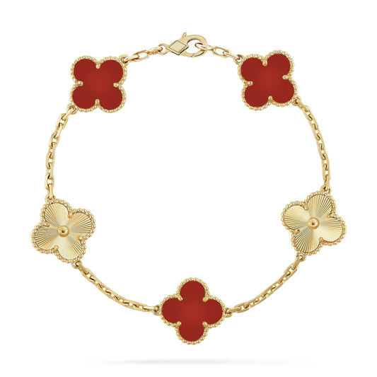 [Crown & Jewelry]CLOVER  5 MOTIFS CARNELIAN GOLD BRACELET