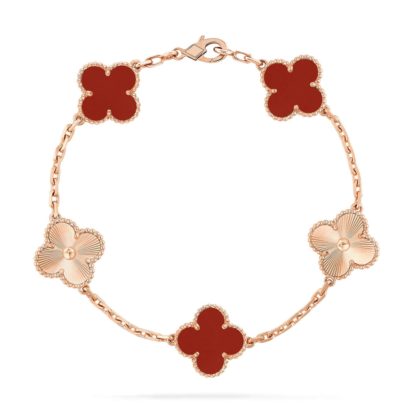 [Crown & Jewelry]CLOVER  5 MOTIFS CARNELIAN GOLD BRACELET