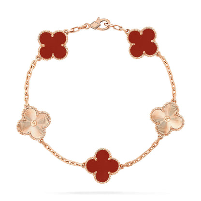 [Crown & Jewelry]CLOVER  5 MOTIFS CARNELIAN GOLD BRACELET