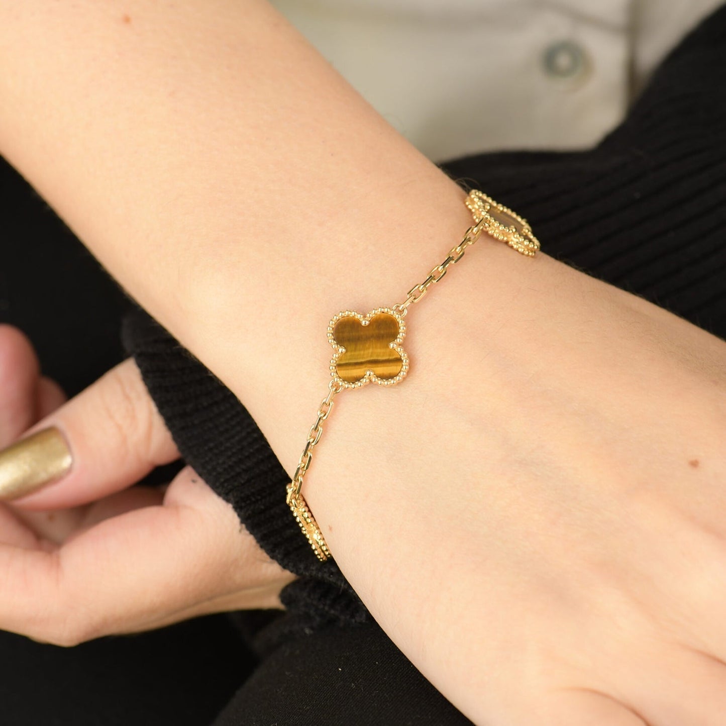 [Crown & Jewelry]CLOVER  5 MOTIFS TIGER EYE BRACELET