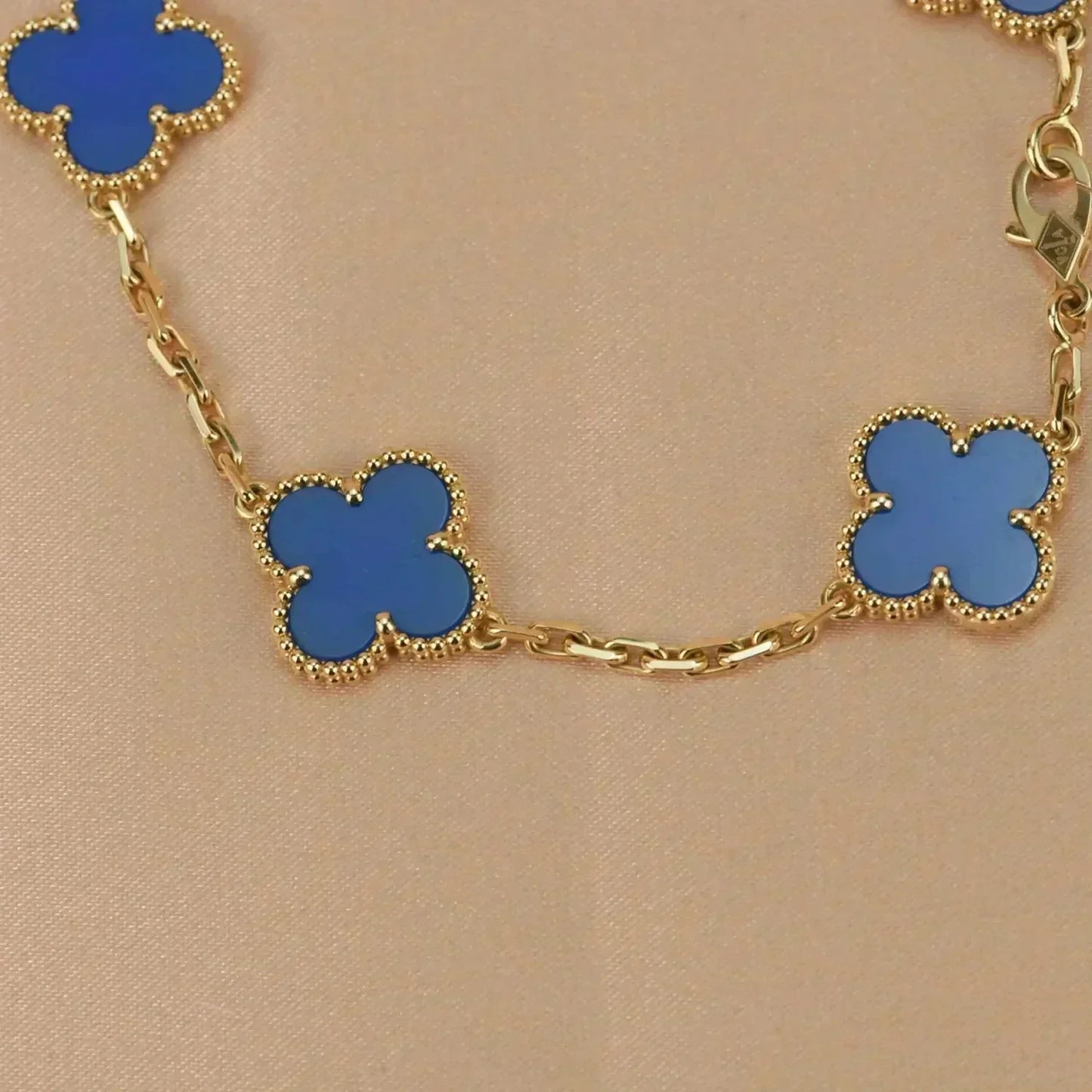 [Crown & Jewelry]CLOVER 5 MOTIFS BLUE AGATE BRACELET