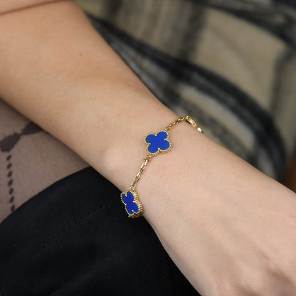[Crown & Jewelry]CLOVER 5 MOTIFS BLUE AGATE BRACELET