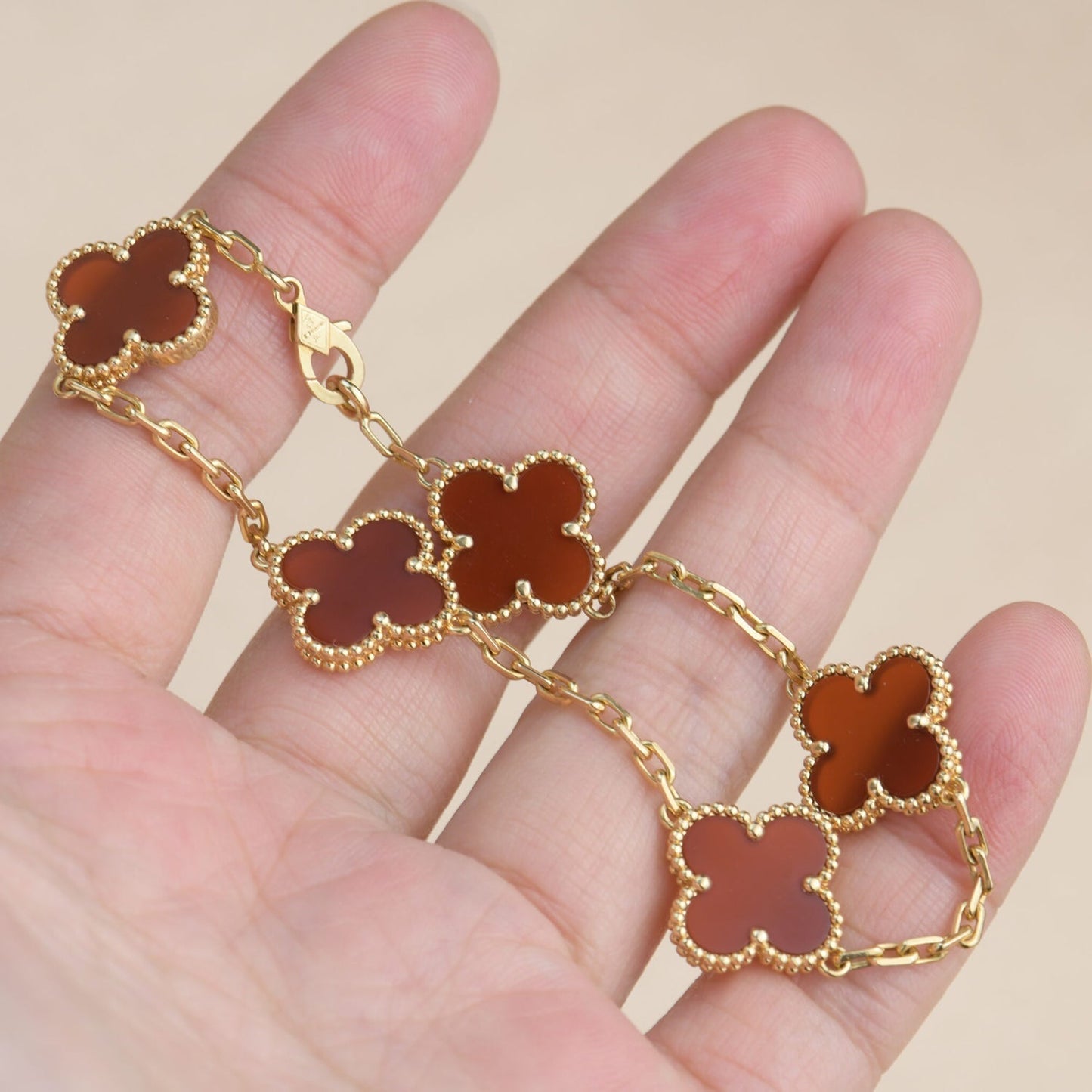 [Crown & Jewelry]CLOVER 5 MOTIFS RED AGATE  BRACELET