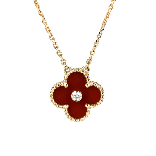 [Crown & Jewelry]CLOVER 15MM DIAMOND CARNELIAN NECKLACE