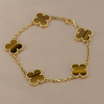 [Crown & Jewelry]CLOVER  5 MOTIFS TIGER EYE BRACELET