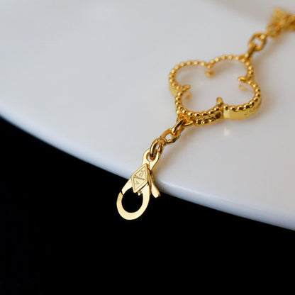 [Crown & Jewelry]CLOVER 5 MOTIF ROCK CRYSTAL PINK GOLD BRACELET