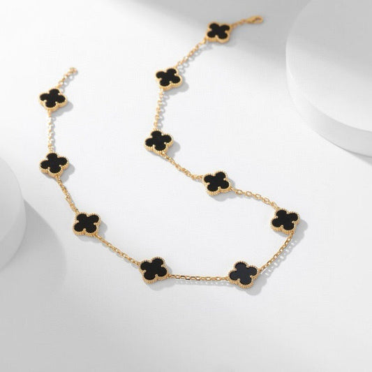 [Crown & Jewelry]CLOVER 10 MOTIFS ONYX NECKLACE