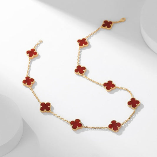[Crown & Jewelry]CLOVER 10 MOTIFS CARNELIAN NECKLACE