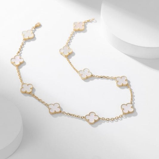 [Crown & Jewelry]CLOVER 10 MOTIFS WHITE MOTHER OF PEARL NECKLACE