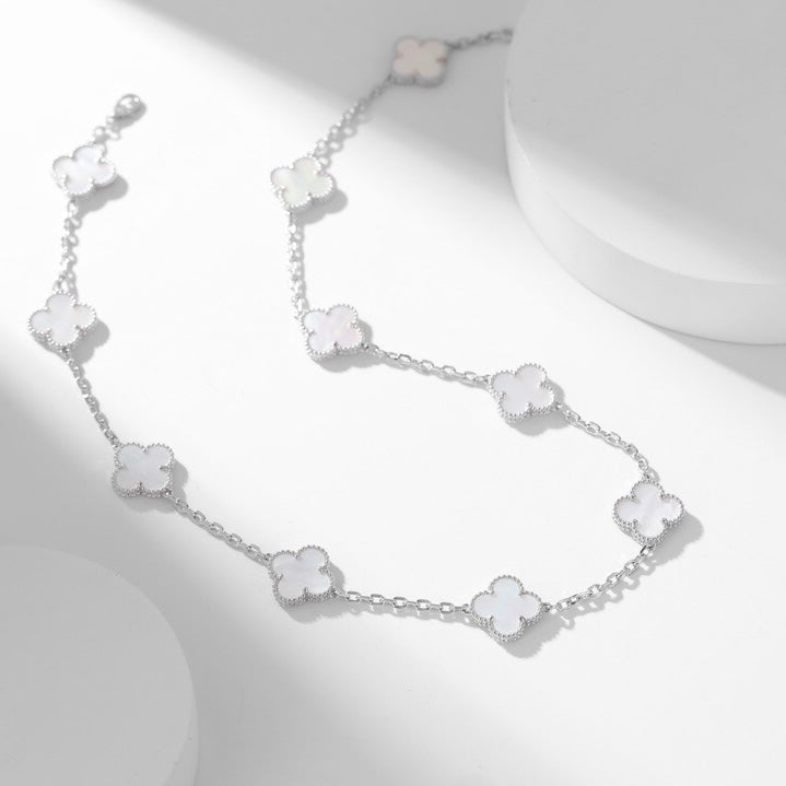 [Crown & Jewelry]CLOVER 10 MOTIFS WHITE MOTHER OF PEARL NECKLACE