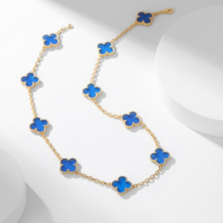 [Crown & Jewelry]CLOVER 10 MOTIFS BLUE AGATE NECKLACE