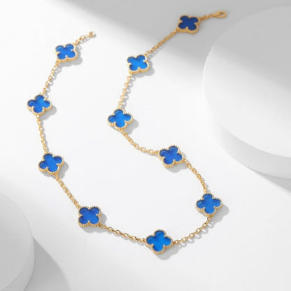 [Crown & Jewelry]CLOVER 10 MOTIFS BLUE AGATE NECKLACE