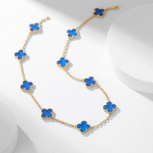 [Crown & Jewelry]CLOVER 10 MOTIFS BLUE AGATE NECKLACE