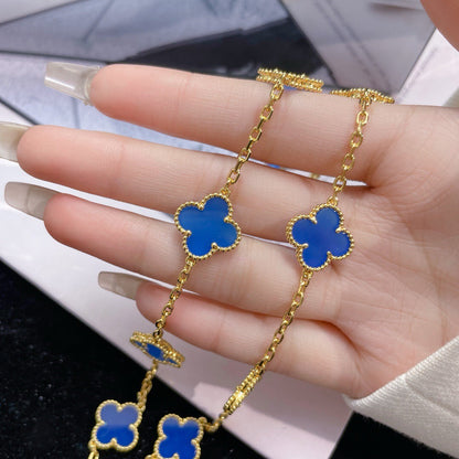 [Crown & Jewelry]CLOVER 10 MOTIFS BLUE AGATE NECKLACE