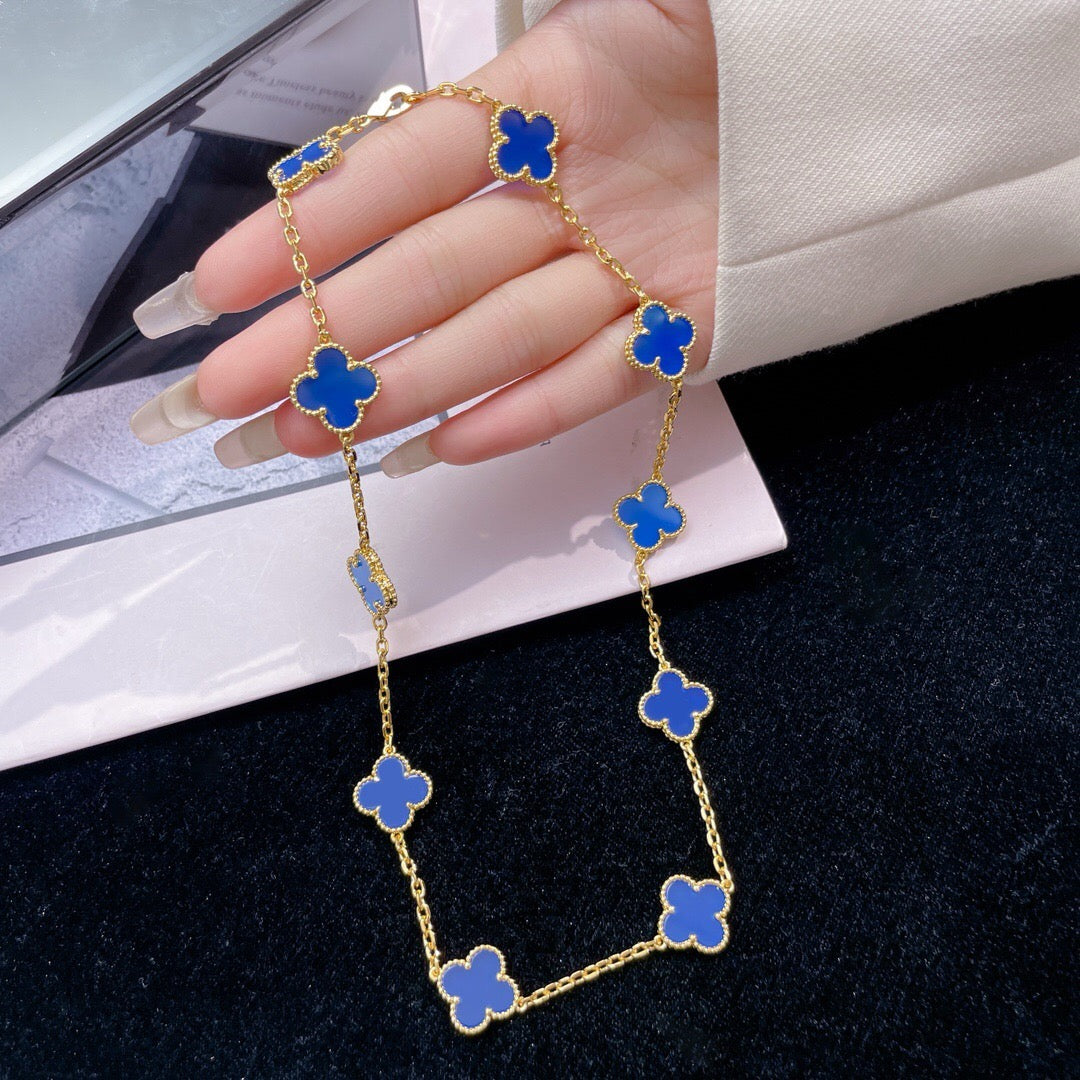 [Crown & Jewelry]CLOVER 10 MOTIFS BLUE AGATE NECKLACE