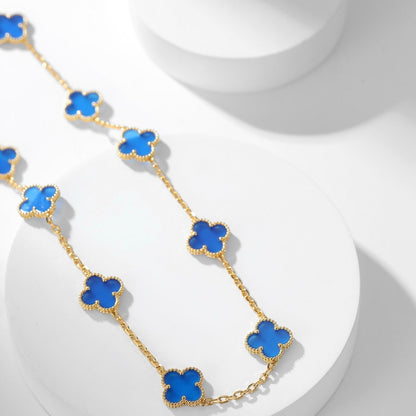 [Crown & Jewelry]CLOVER 10 MOTIFS BLUE AGATE NECKLACE