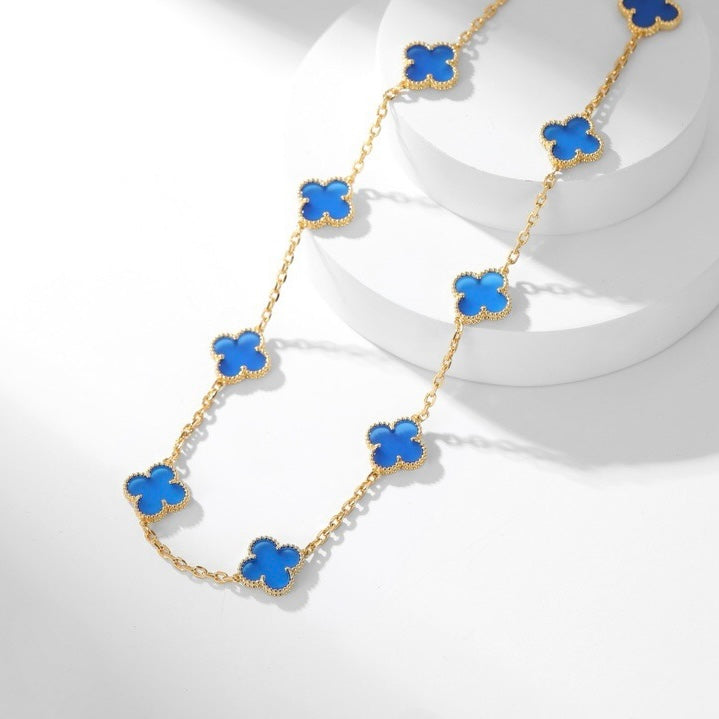 [Crown & Jewelry]CLOVER 10 MOTIFS BLUE AGATE NECKLACE