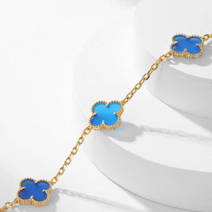 [Crown & Jewelry]CLOVER 10 MOTIFS BLUE AGATE NECKLACE