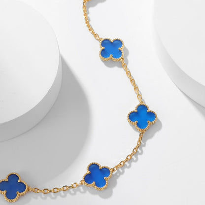 [Crown & Jewelry]CLOVER 10 MOTIFS BLUE AGATE NECKLACE