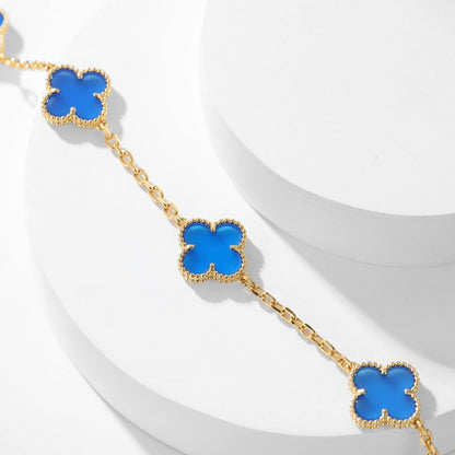 [Crown & Jewelry]CLOVER 10 MOTIFS BLUE AGATE NECKLACE