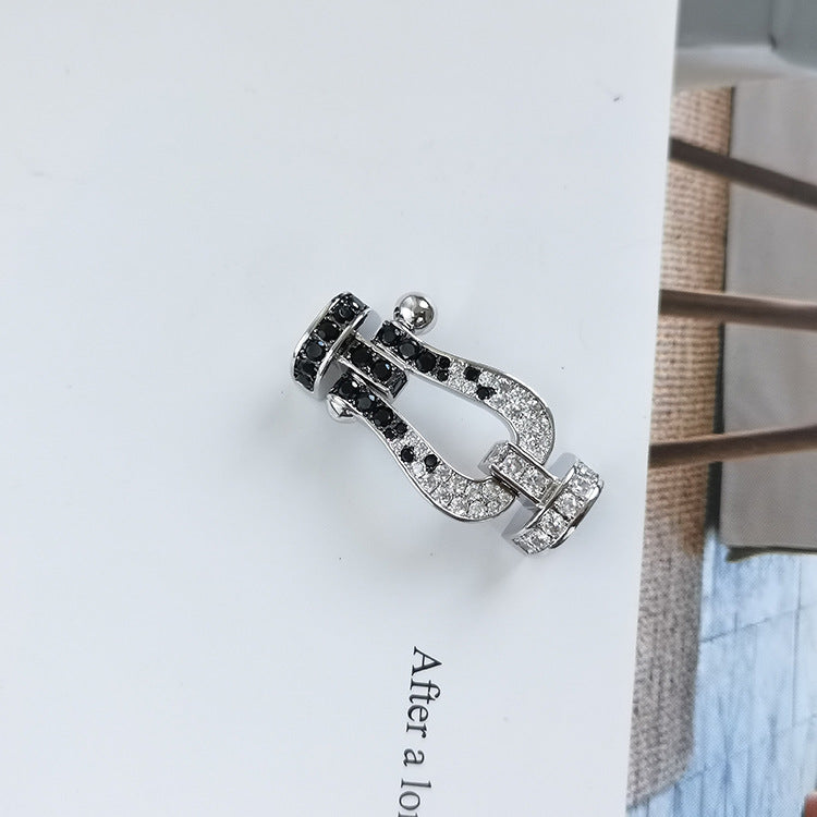 [Crown & Jewelry]FORCE LARGE HORSESHOE BLACK WHITE DIAMOND BRACELET SILVER