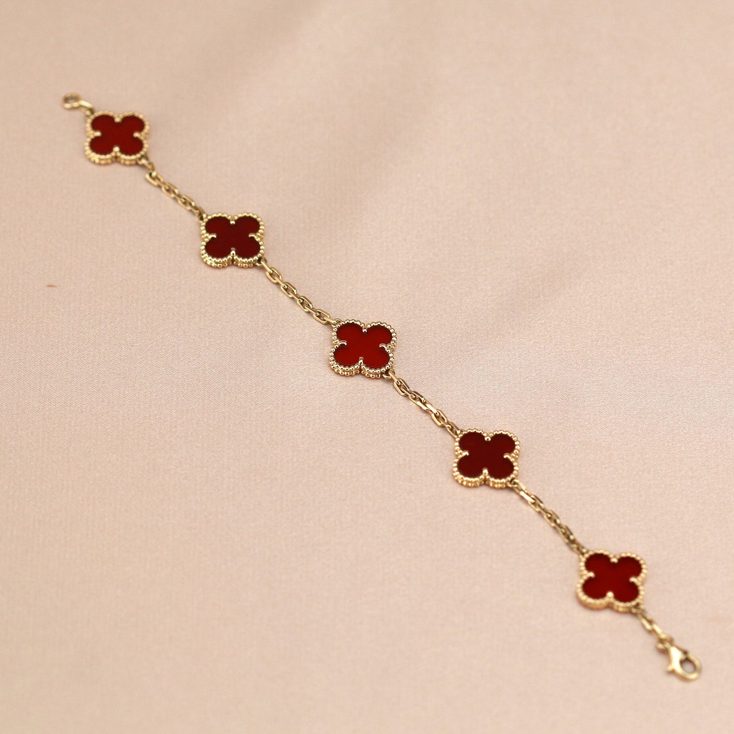 [Crown & Jewelry]CLOVER 5 MOTIFS RED AGATE  BRACELET