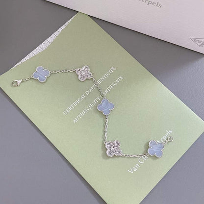 [Crown & Jewelry]CLOVER  5 MOTIF DIAMOND PURPLE CHALCEDONY BRACELET SILVER