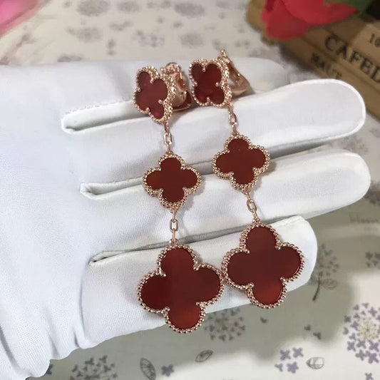 [Crown & Jewelry]CLOVER 3 MOTIF CARNELIAN DROP EARRINGS