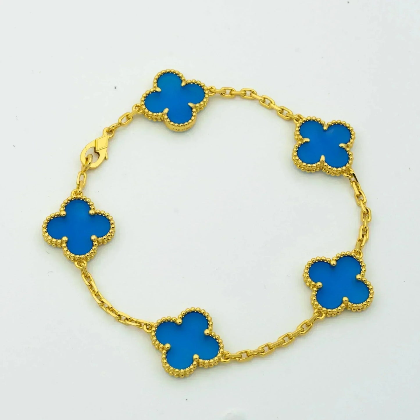 [Crown & Jewelry]CLOVER 5 MOTIFS BLUE AGATE BRACELET