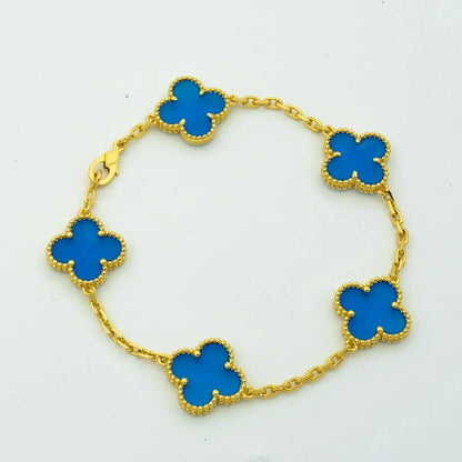 [Crown & Jewelry]CLOVER 5 MOTIFS BLUE AGATE BRACELET