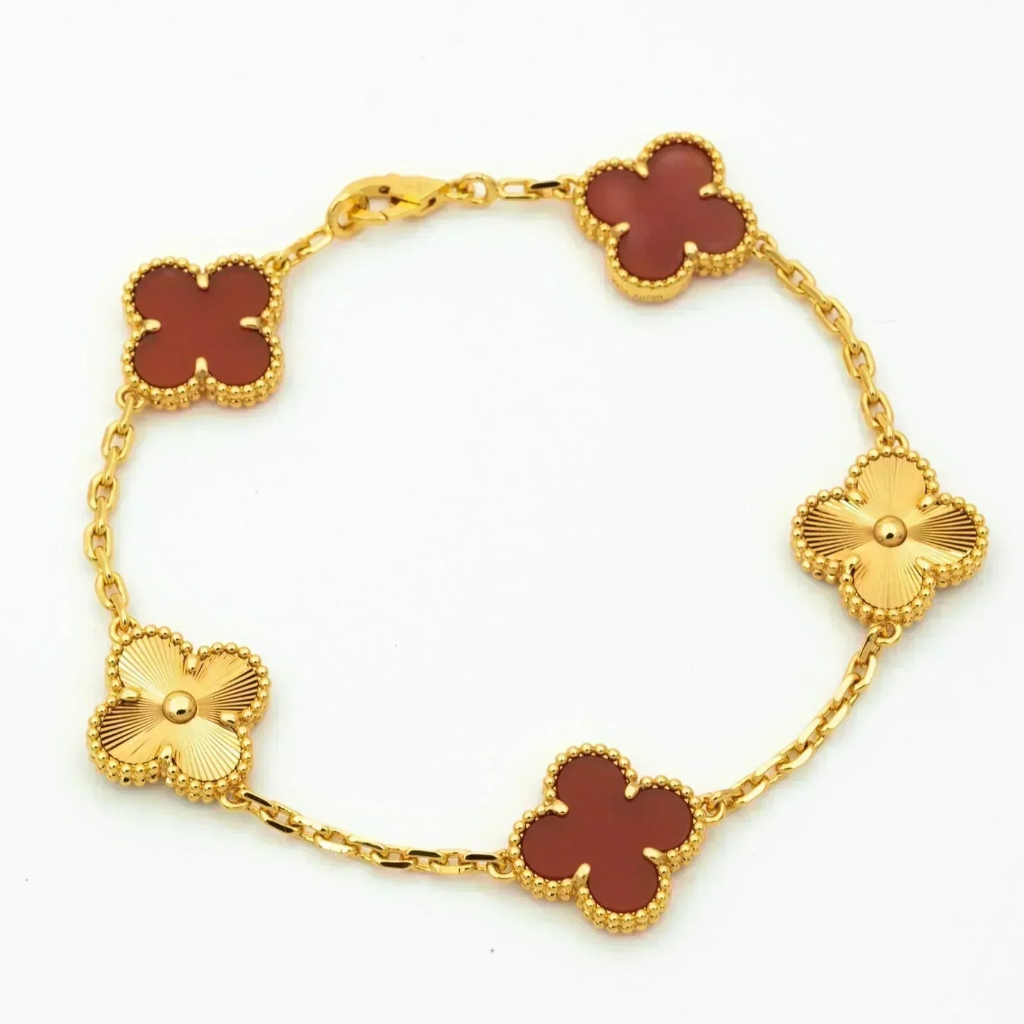 [Crown & Jewelry]CLOVER  5 MOTIFS CARNELIAN GOLD BRACELET